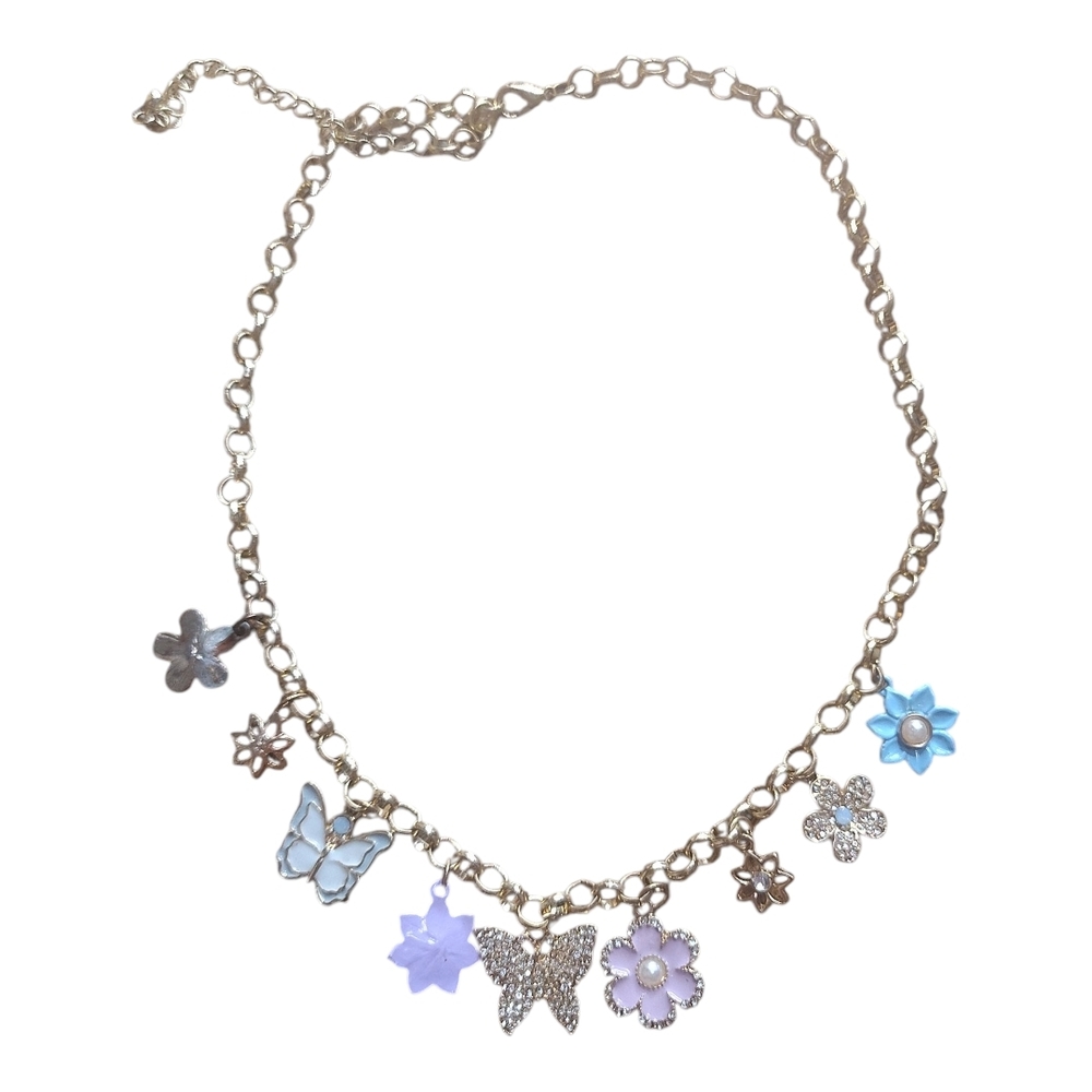 Floral Charm Necklace in Gold and Pastel Colors‎ - Picture 2 of 2